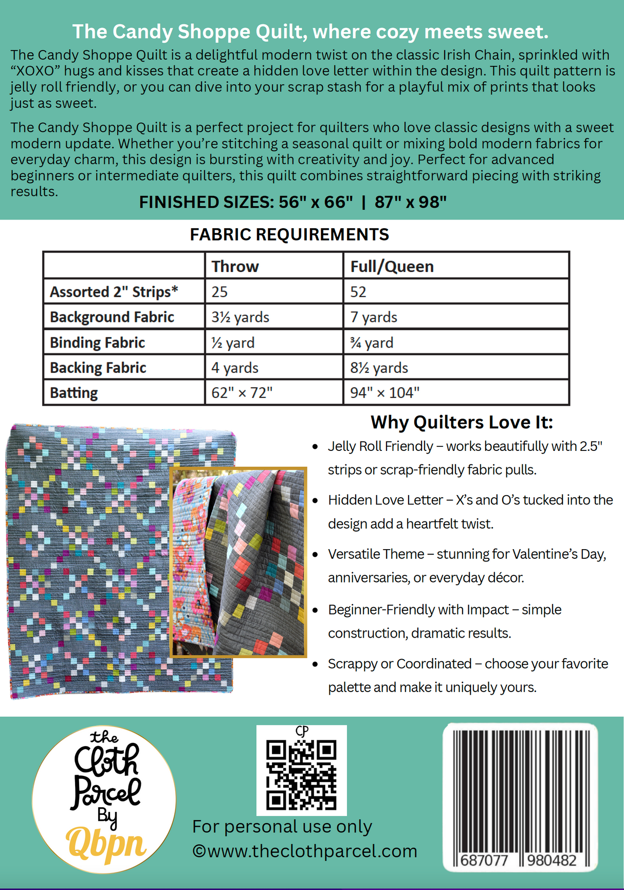 Back of the Candy Shoppe Quilt Downloadable Pattern by Cloth Parcel