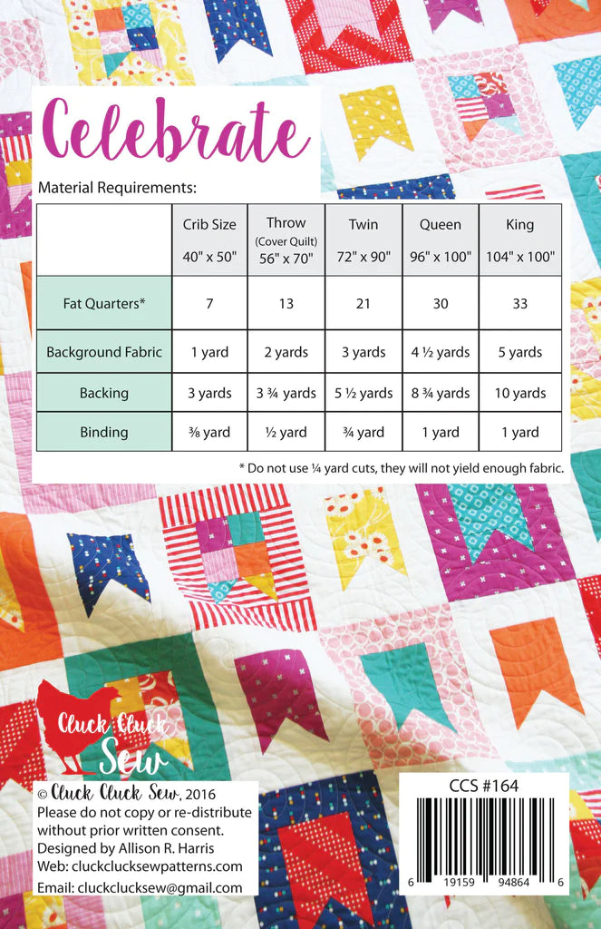 Back of the Celebrate Quilt Pattern by Cluck Cluck Sew