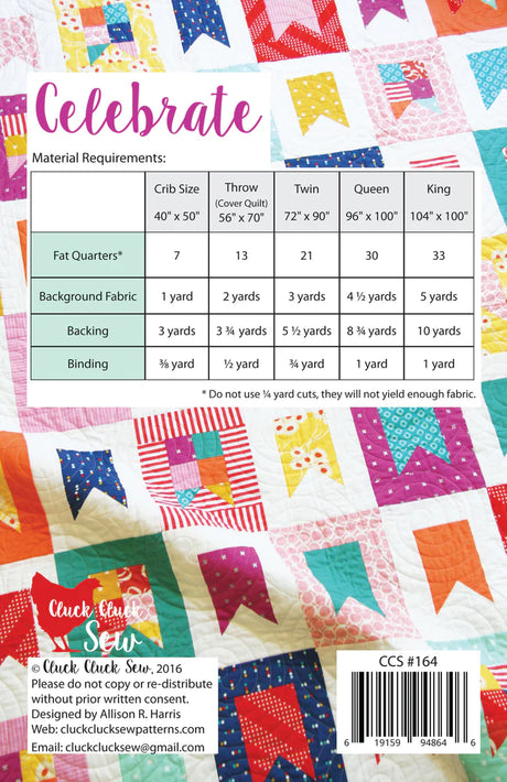 Back of the Celebrate Quilt Pattern by Cluck Cluck Sew
