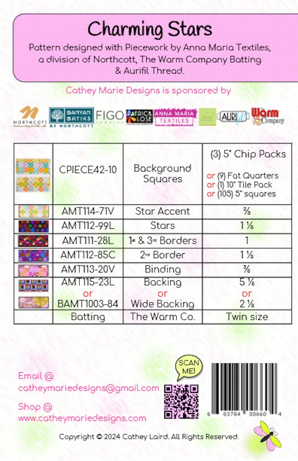 Back of the Charming Stars Downloadable Pattern by Cathey Marie Designs