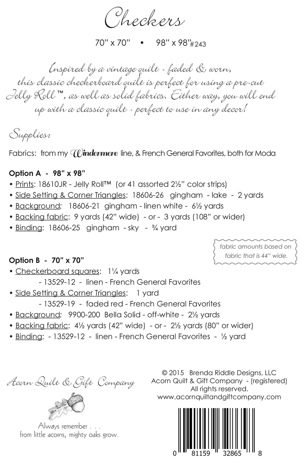 Back of the Checker Quilt Pattern by Brenda Riddle Designs