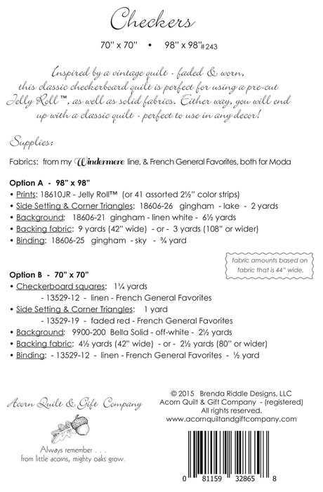 Back of the Checker Quilt Pattern by Brenda Riddle Designs