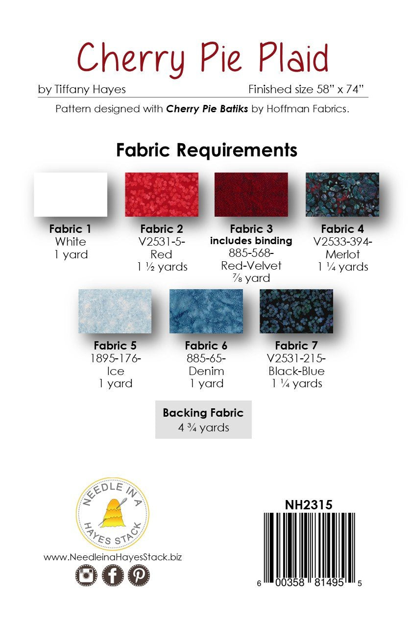 Back of the Cherry Pie Plaid Downloadable Pattern by Needle In A Hayes Stack