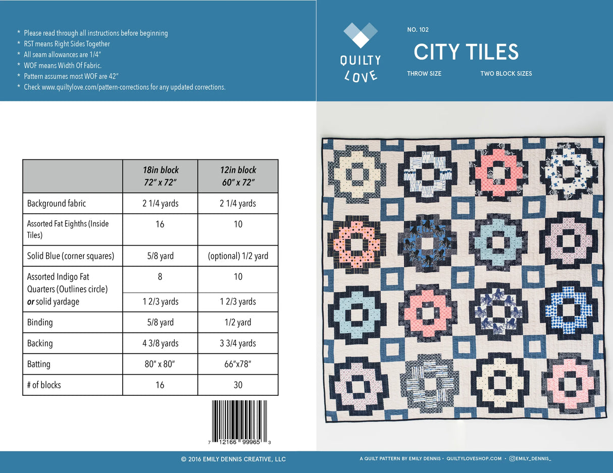 City Tiles Quilt Pattern by Quilty Love
