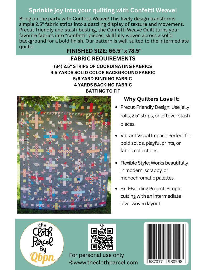 Back of the Confetti Weave Quilt Downloadable Pattern by Cloth Parcel