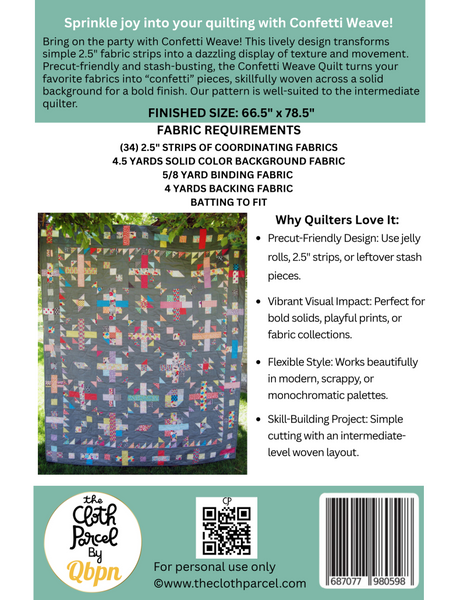 Back of the Confetti Weave Quilt Downloadable Pattern by Cloth Parcel