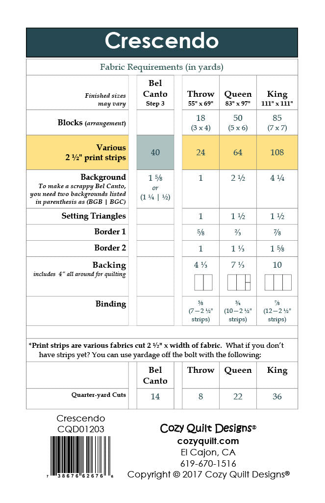 Back of the Crescendo Downloadable Pattern by Cozy Quilt Designs