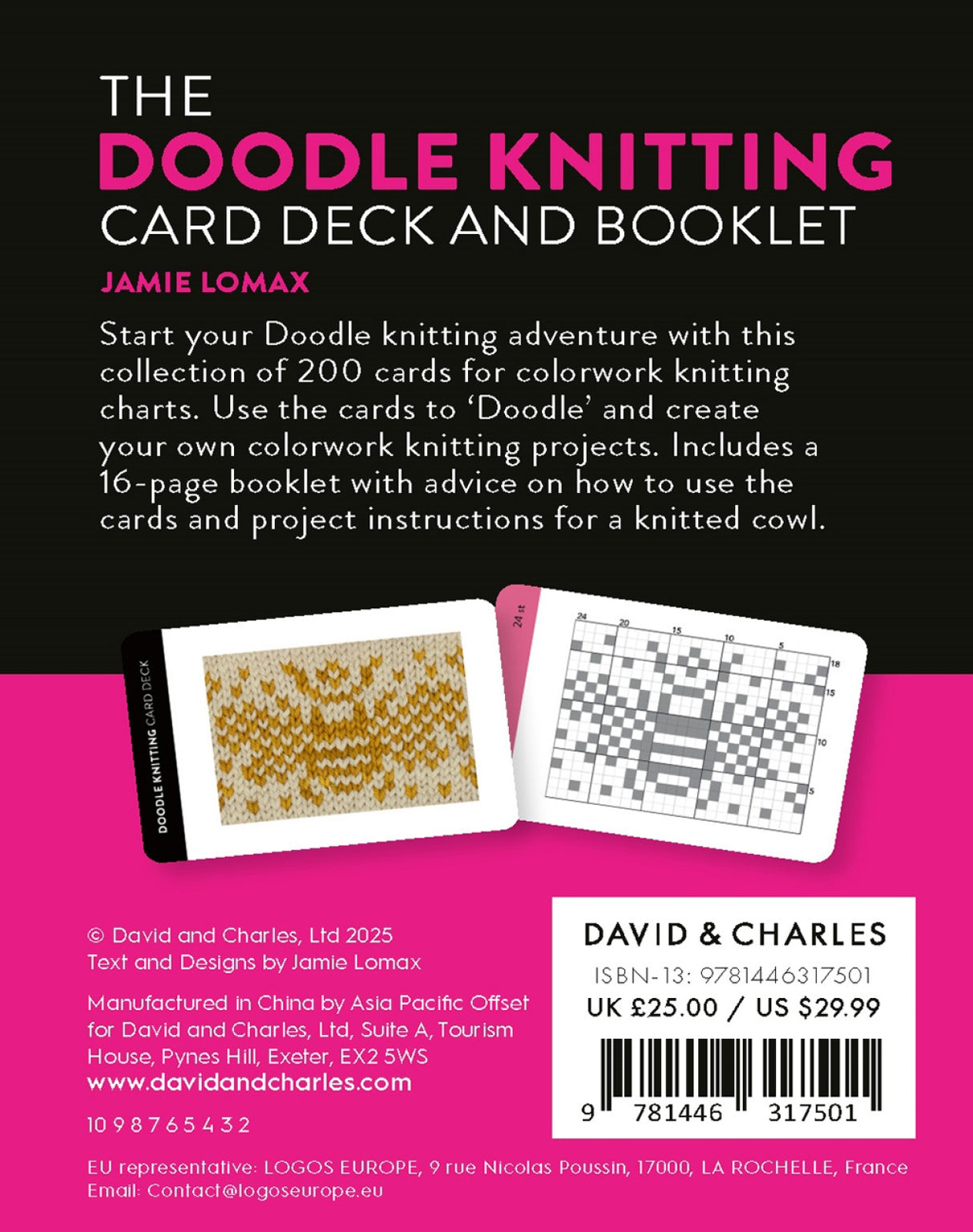 Back of the Doodle Knitting Card Deck by David & Charles