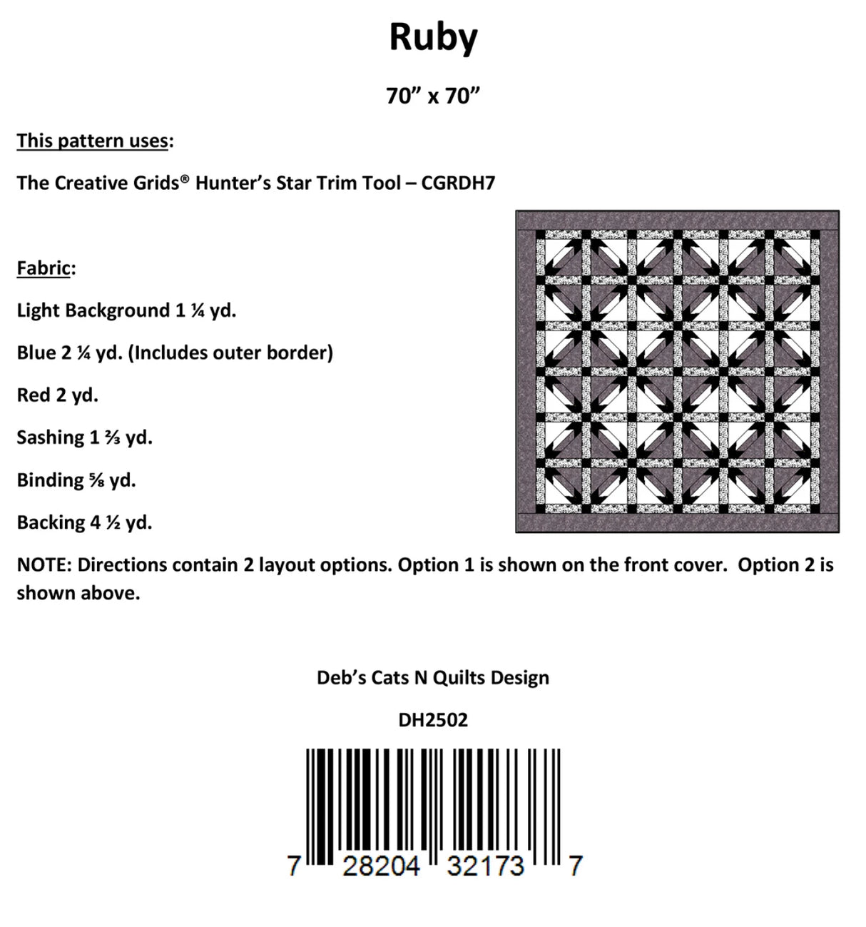 Back of the Ruby Quilt Pattern by Debs Cats N Quilts