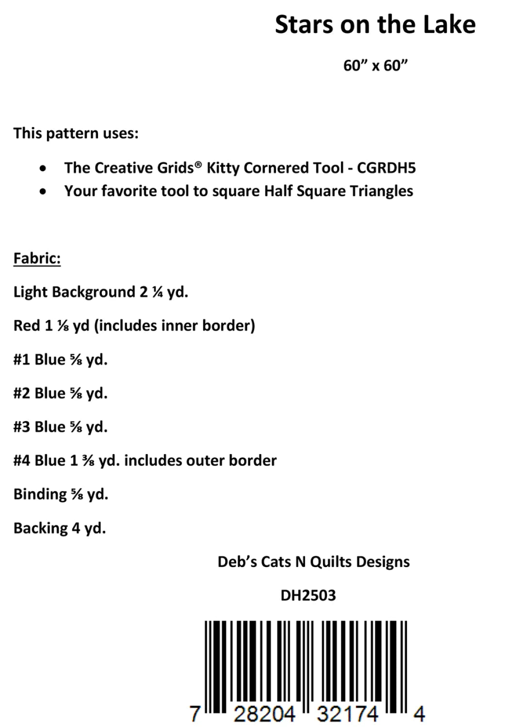 Back of the Stars on the Lake Quilt Pattern by Debs Cats N Quilts