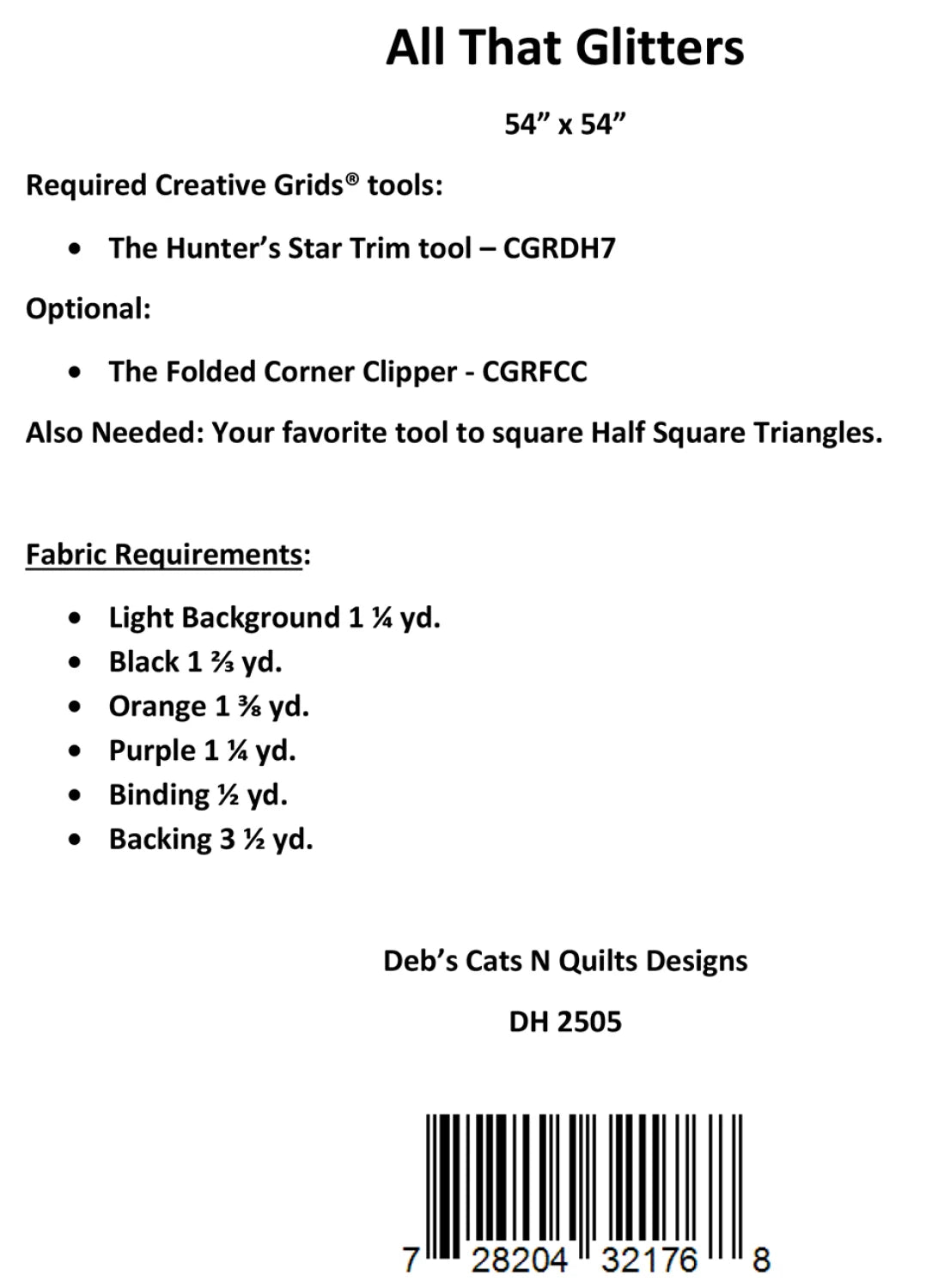 Back of the All That Glitters Quilt Pattern by Deb's Cats N Quilts