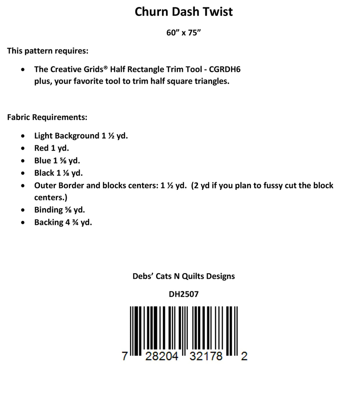 Back of the Churn Dash Twist Quilt Pattern by Deb's Cats N Quilts