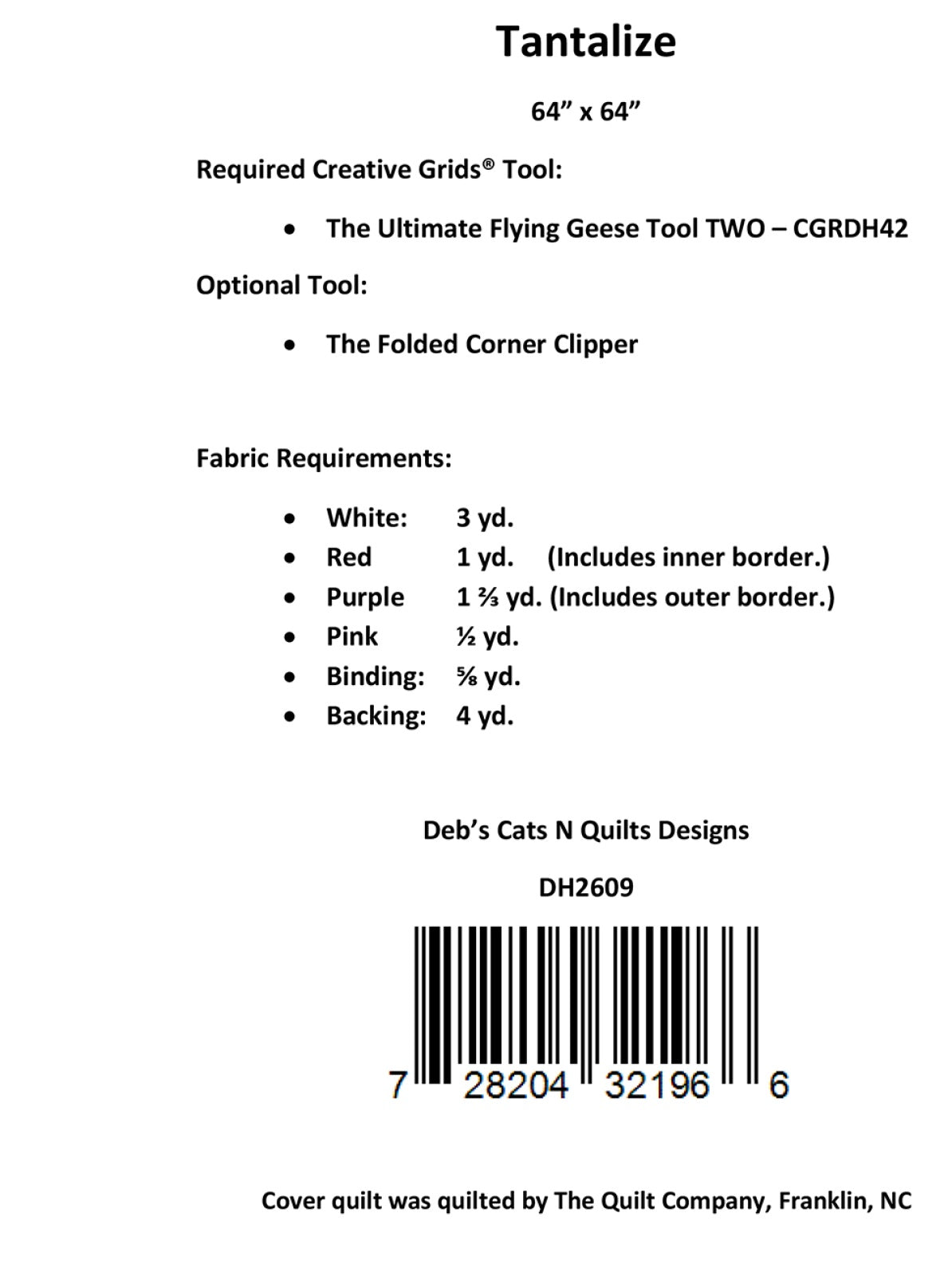 Back of the Tantalize Quilt Pattern by Deb's Cats N Quilts