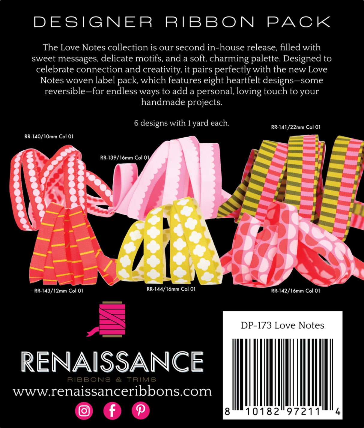 Back of the Love Notes Designer Pack by Renaissance Ribbons Inc
