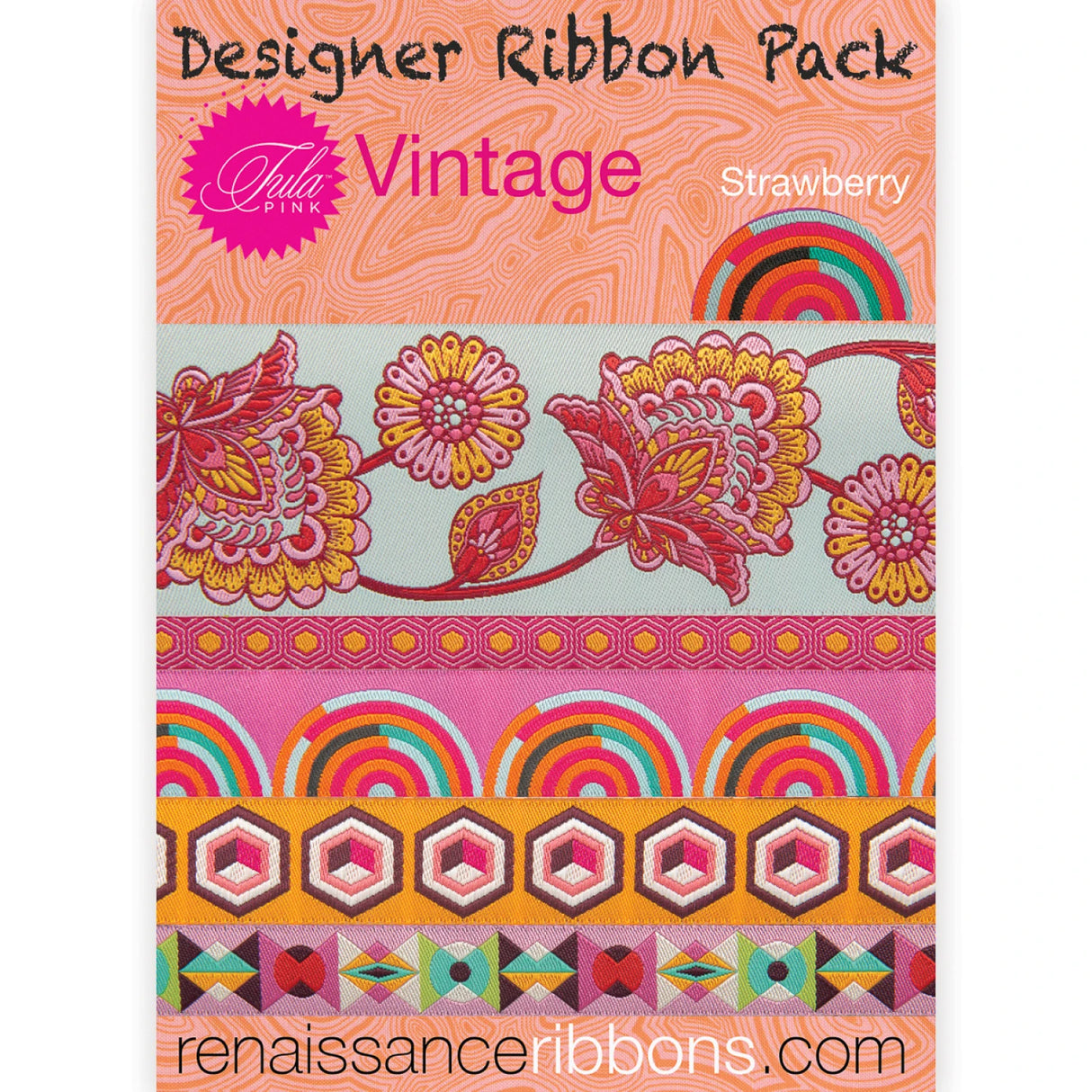 Tula Pink Vintage Strawberry Designer Ribbon Pack by Renaissance Ribbons Inc