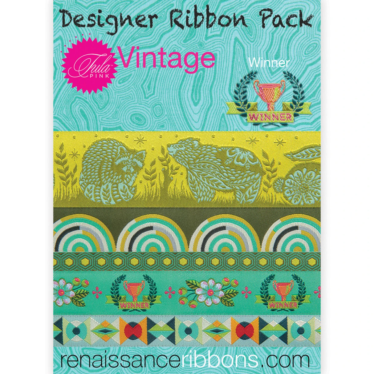Tula Pink Vintage Winner Designer Ribbon Pack by Renaissance Ribbons Inc