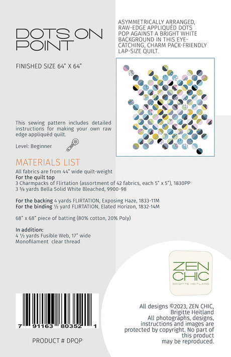 Back of the Dots On Point Quilt Pattern by Zen Chic
