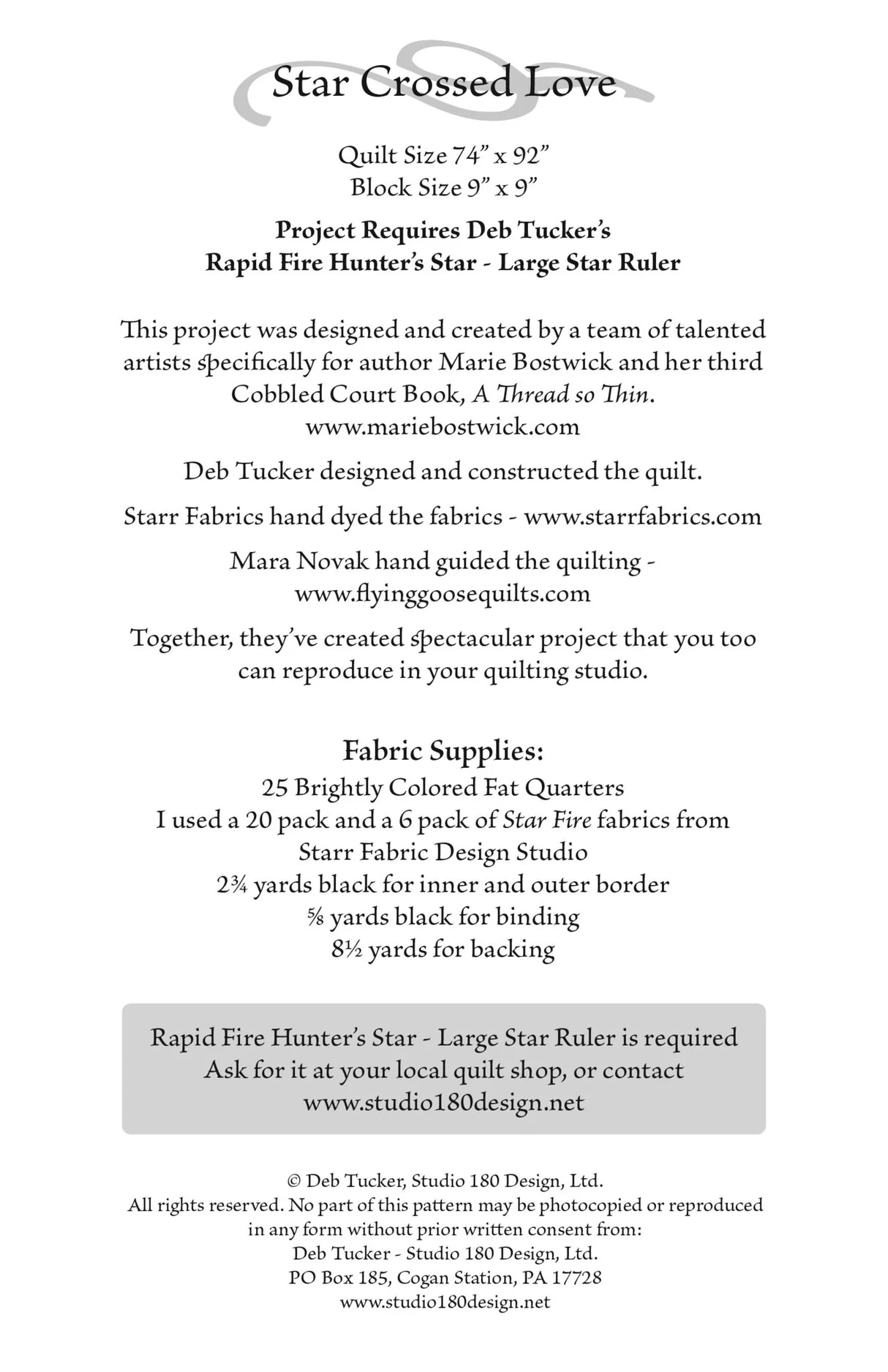 Back of the Star Crossed Love Quilt Pattern by Studio 180 Designs