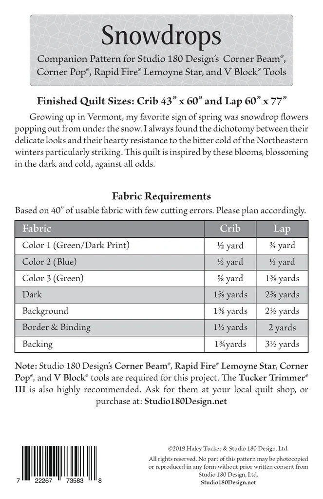 Back of the Snowdrops Quilt Pattern by Studio 180 Designs