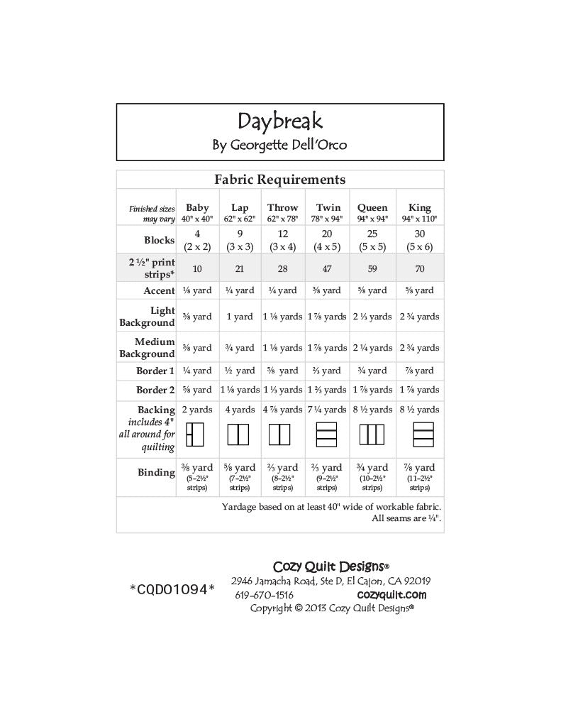 Back of the Daybreak Downloadable Pattern by Cozy Quilt Designs