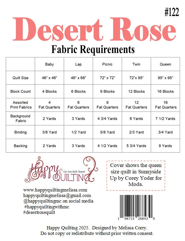 Back of the Desert Rose Downloadable Pattern by Happy Quilting Melissa Corry