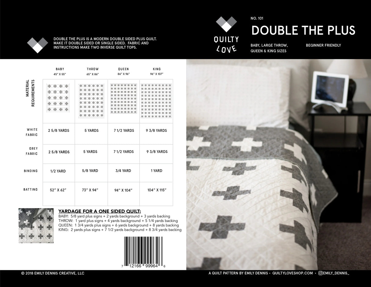 Back of the Double the Plus Quilt Pattern by Quilty Love