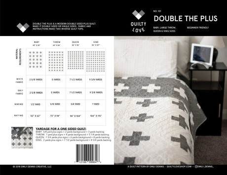 Back of the Double the Plus Quilt Pattern by Quilty Love
