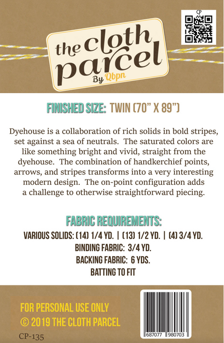 Back of the Dyehouse Quilt Downloadable Pattern by Cloth Parcel