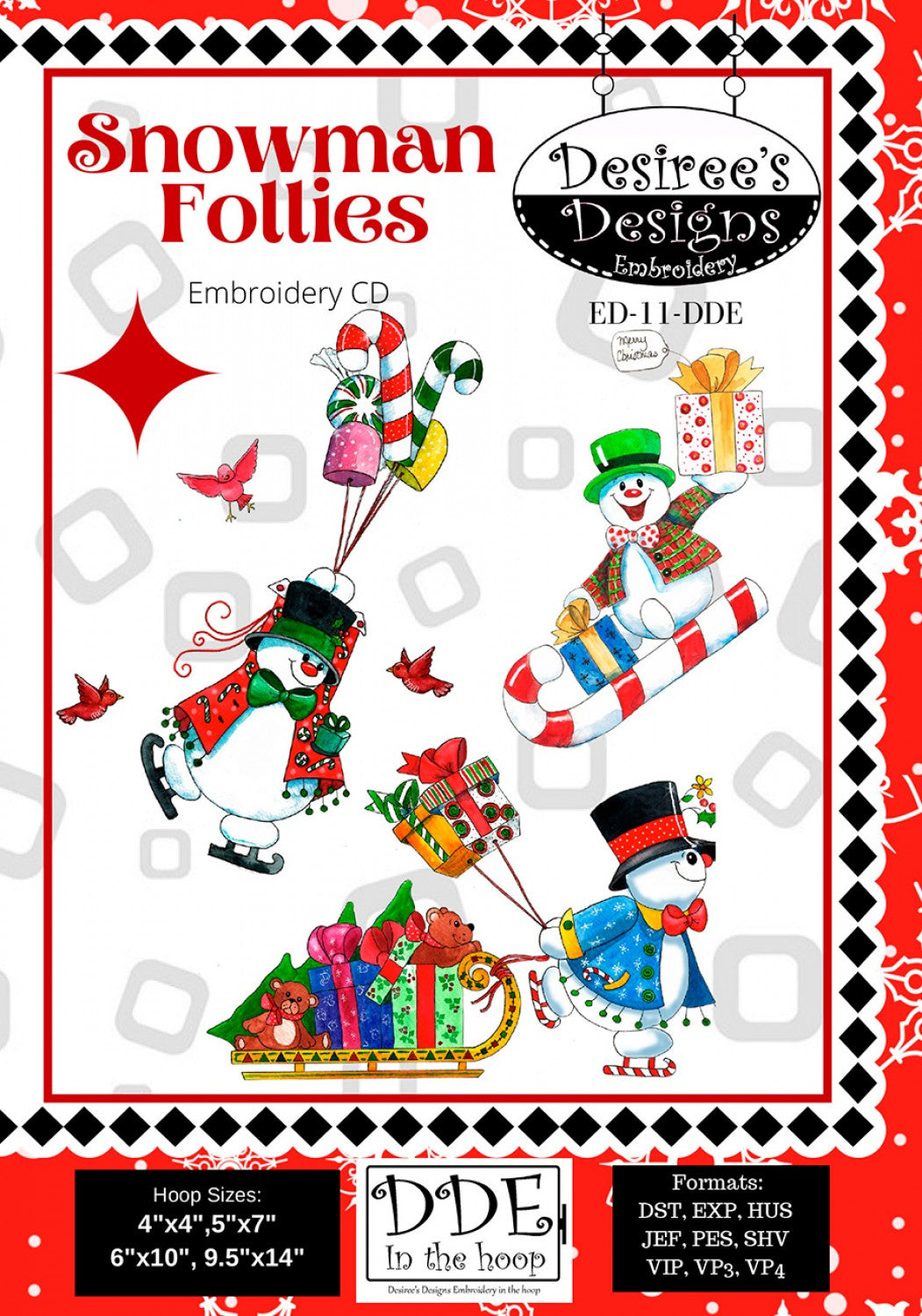 Snowman Follies Machine Embroidery Pattern