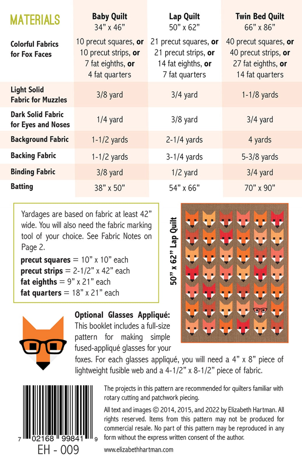 Back of the Fancy Fox Quilt Pattern by Elizabeth Hartman