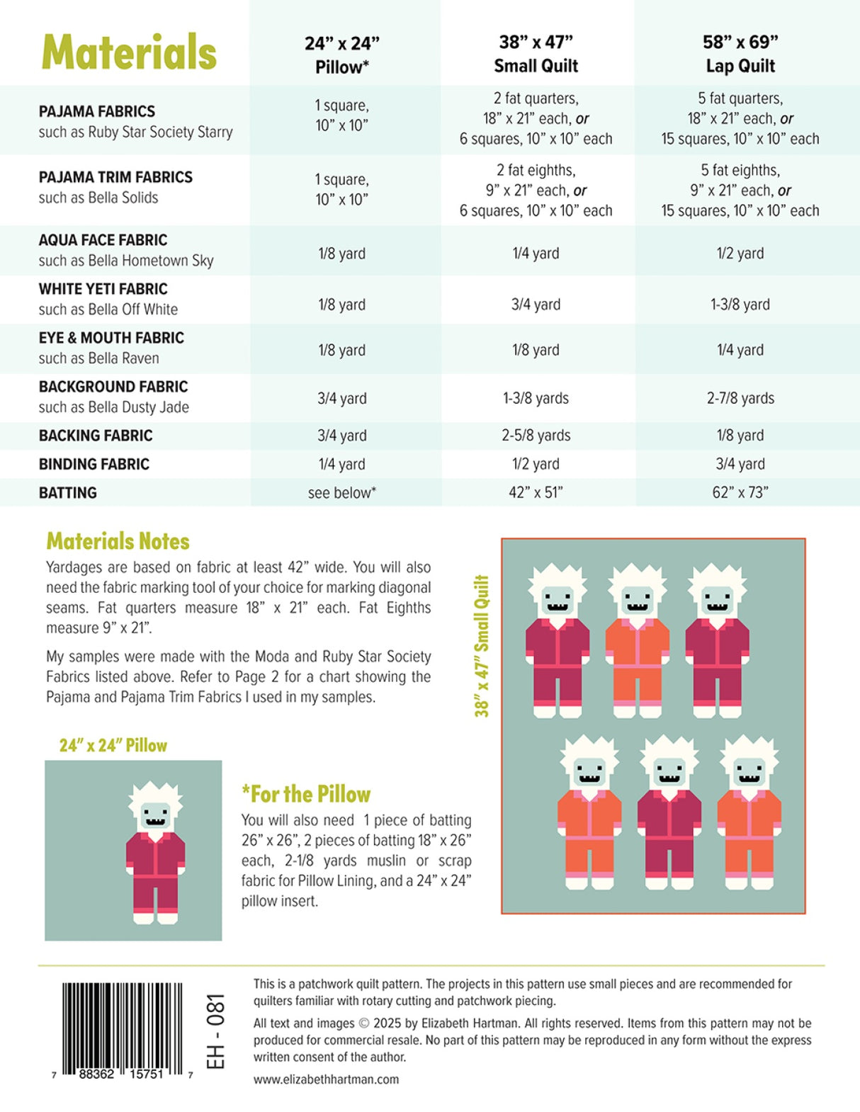 Back of the Yetis in Pajamas Quilt Pattern by Elizabeth Hartman