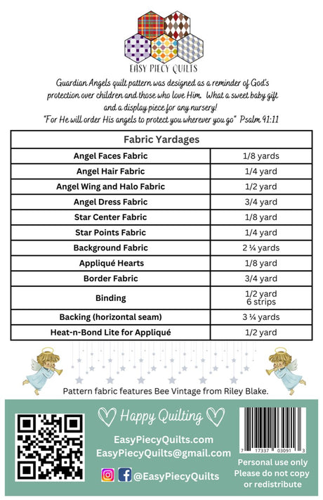 Back of the Guardian Angels Quilt Pattern by Easy Piecy Quilts LLC