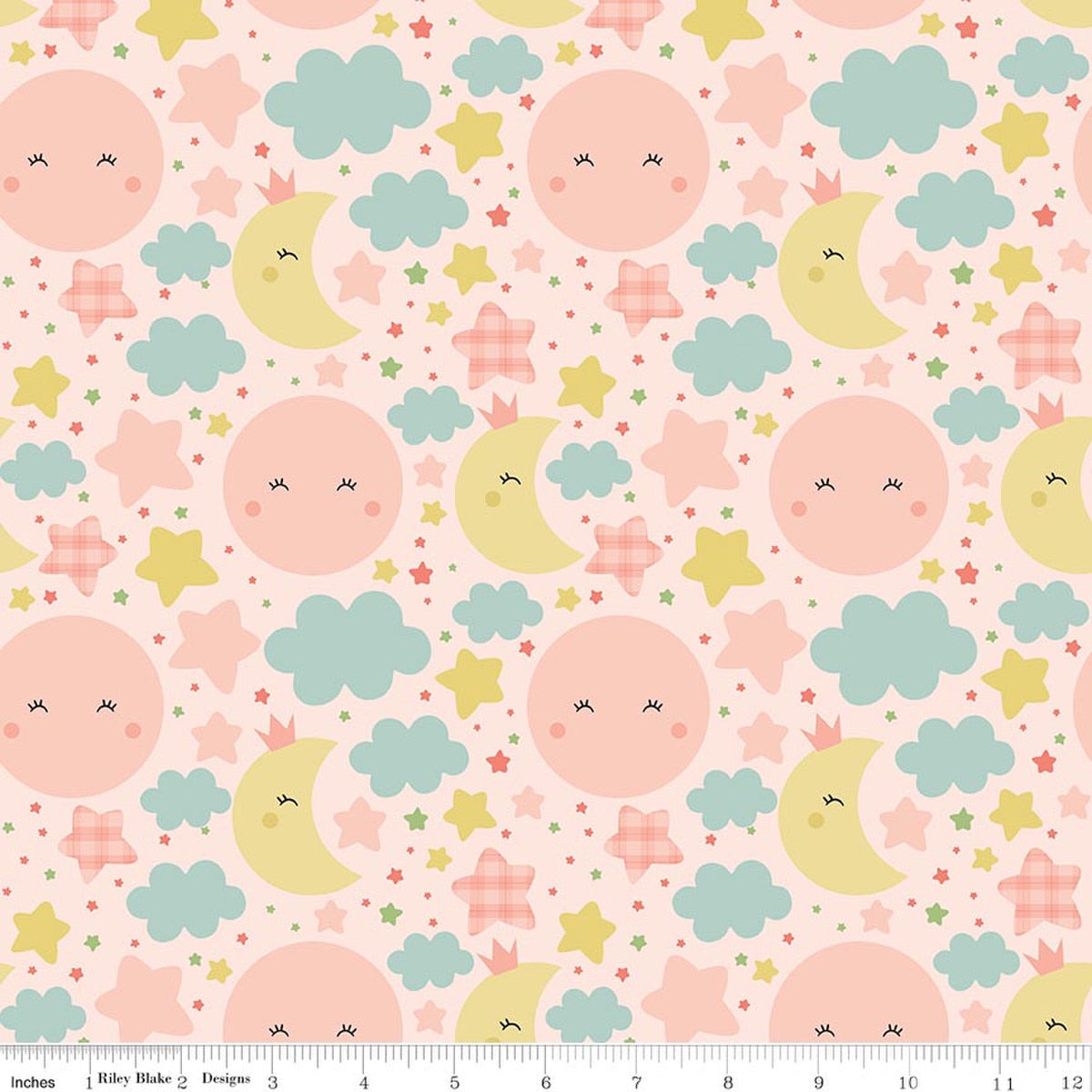 Love You to the Moon Nighttime Blush Quilt Fabric by Echo Park