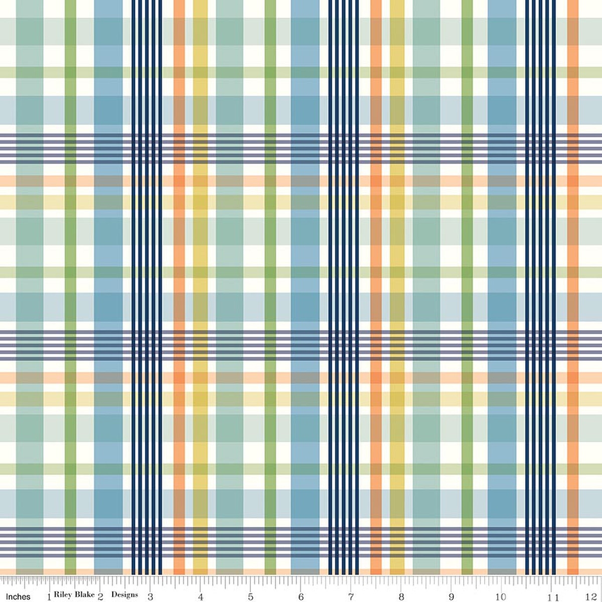Love You to the Moon Plaid Blue Quilt Fabric by Echo Park