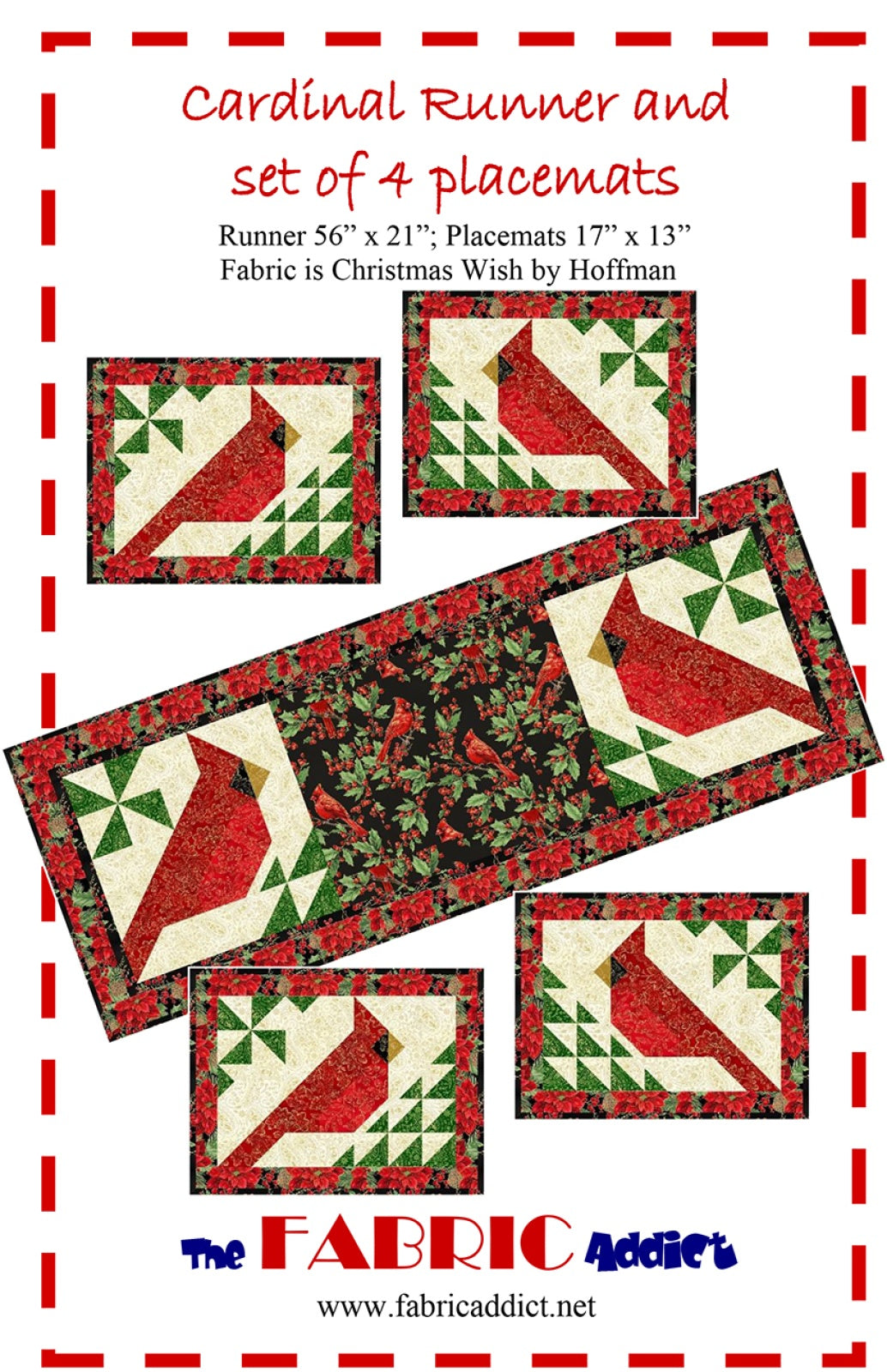 Cardinal Runner and 4 Placemats Quilt Pattern by Fabric Addict