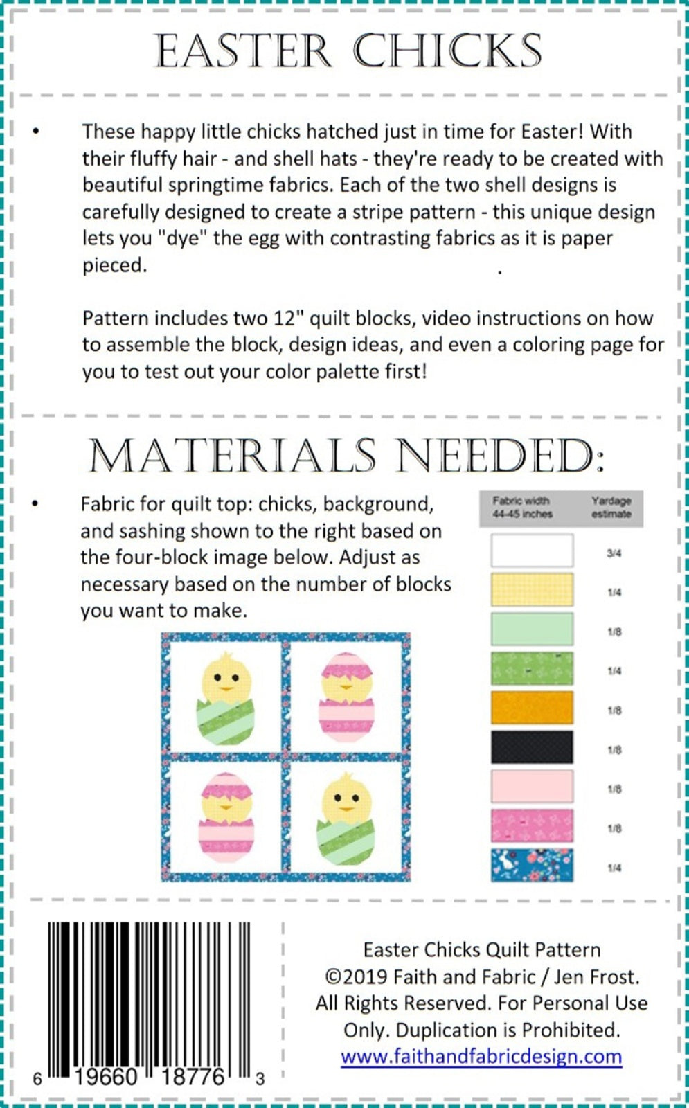 Back of the Easter Chicks by Faith and Fabric