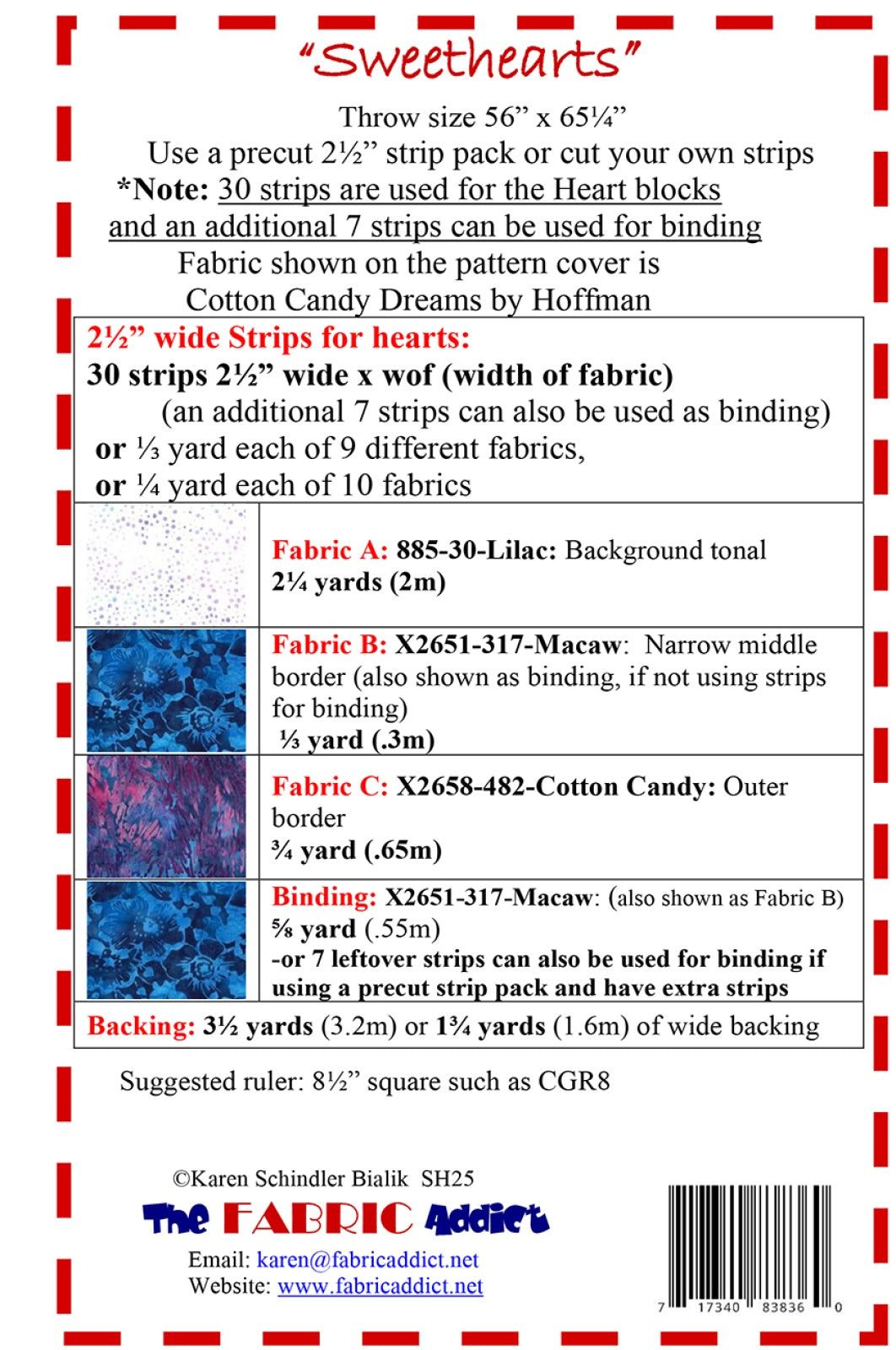 Back of the Sweethearts Quilt Pattern by Fabric Addict