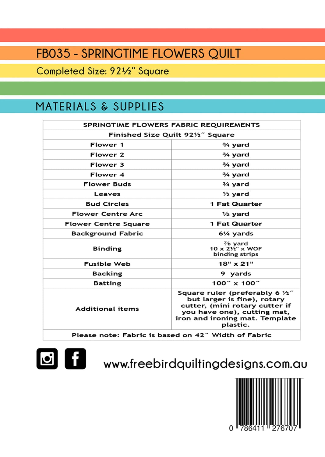 Back of the Springtime Flowers Quilt Quilt Pattern by Free Bird Quilting Designs