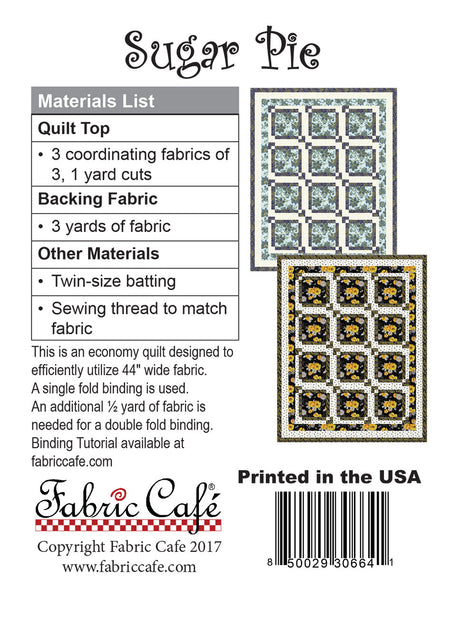 Back of the Sugar Pie Individual Pattern by Fabric Cafe