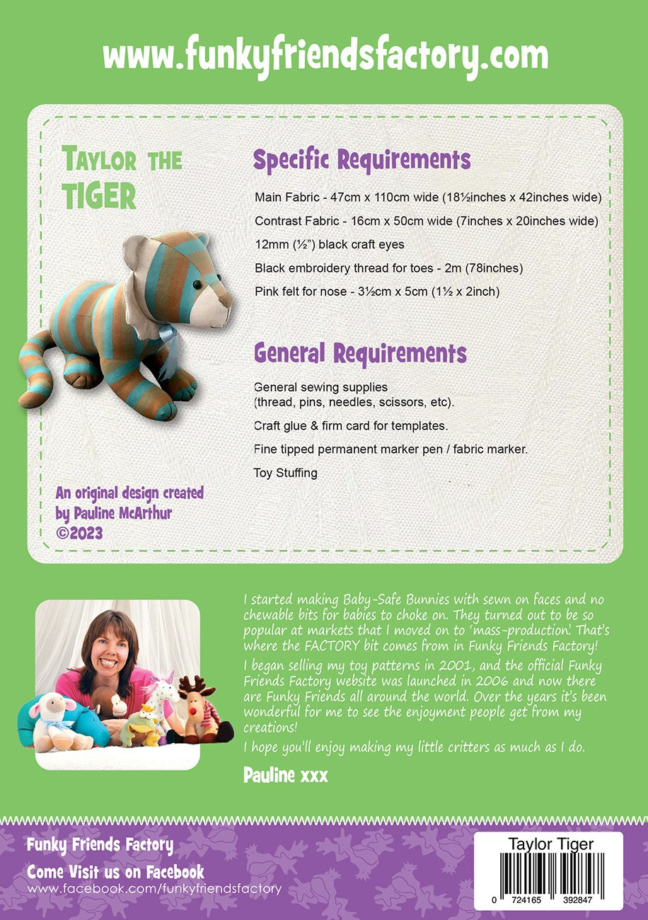 Back of the Taylor The Tiger Pattern by Funky Friends Factory