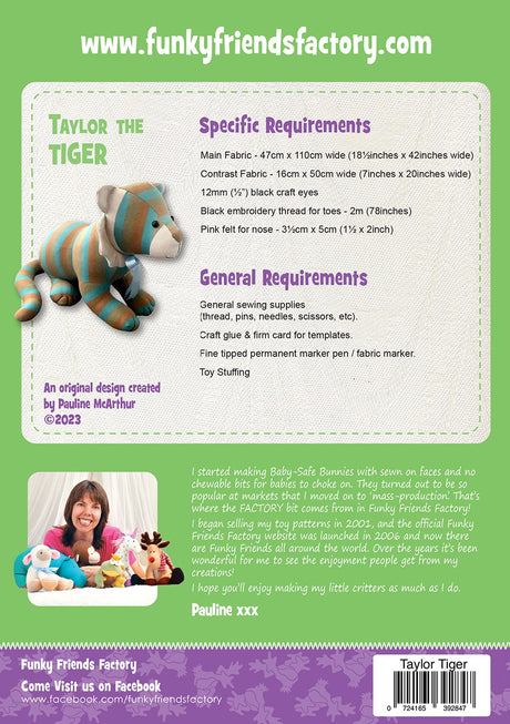 Back of the Taylor The Tiger Pattern by Funky Friends Factory