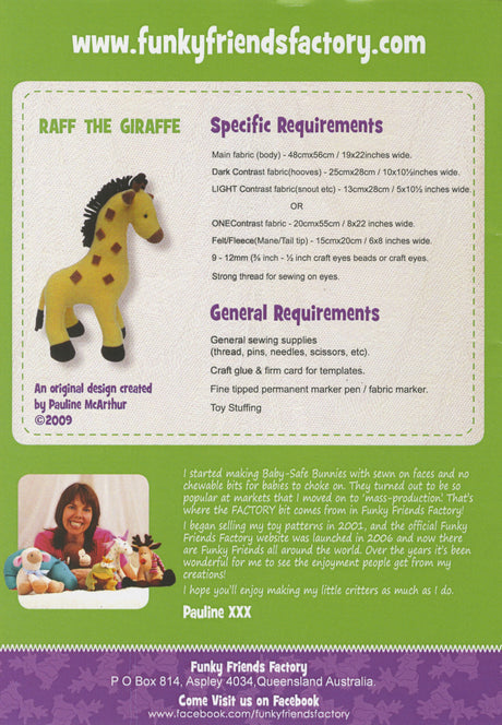 Back of the Raff Giraffe Pattern by Funky Friends Factory