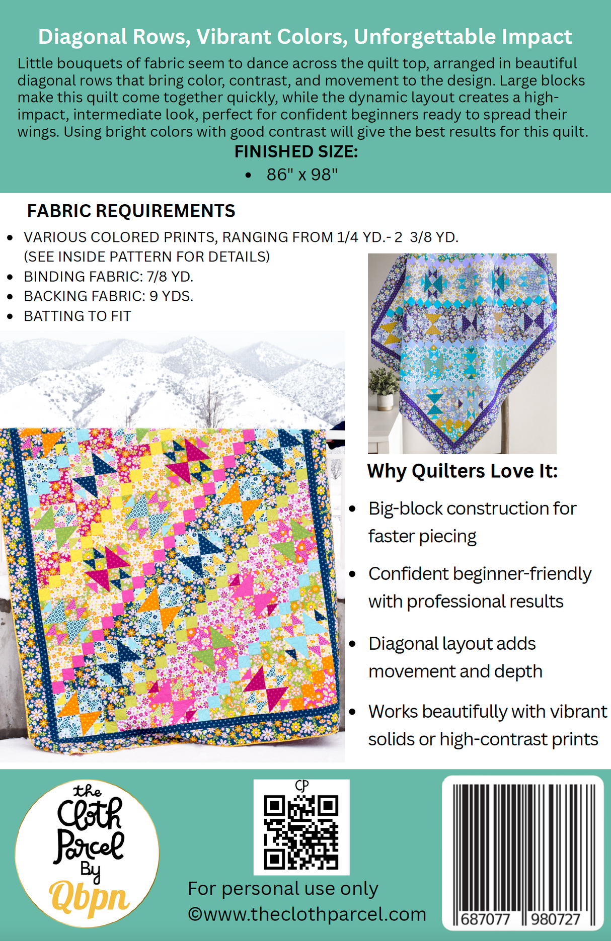 Back of the Flower Flock Quilt Downloadable Pattern by Cloth Parcel