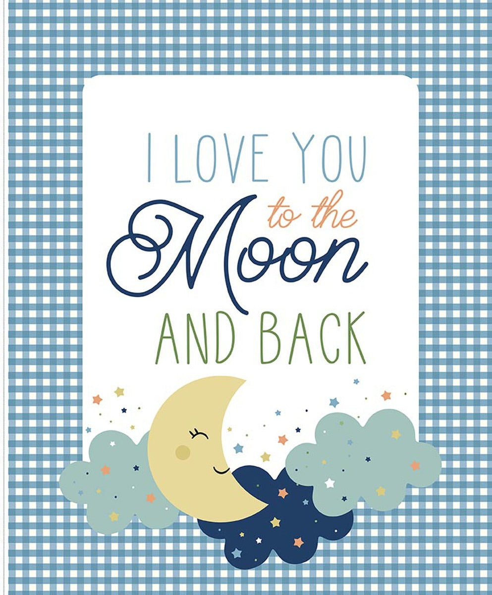 Love You to the Moon 35 1/2" x 43 1/2" Panel Blue Quilt Fabric by Echo Park