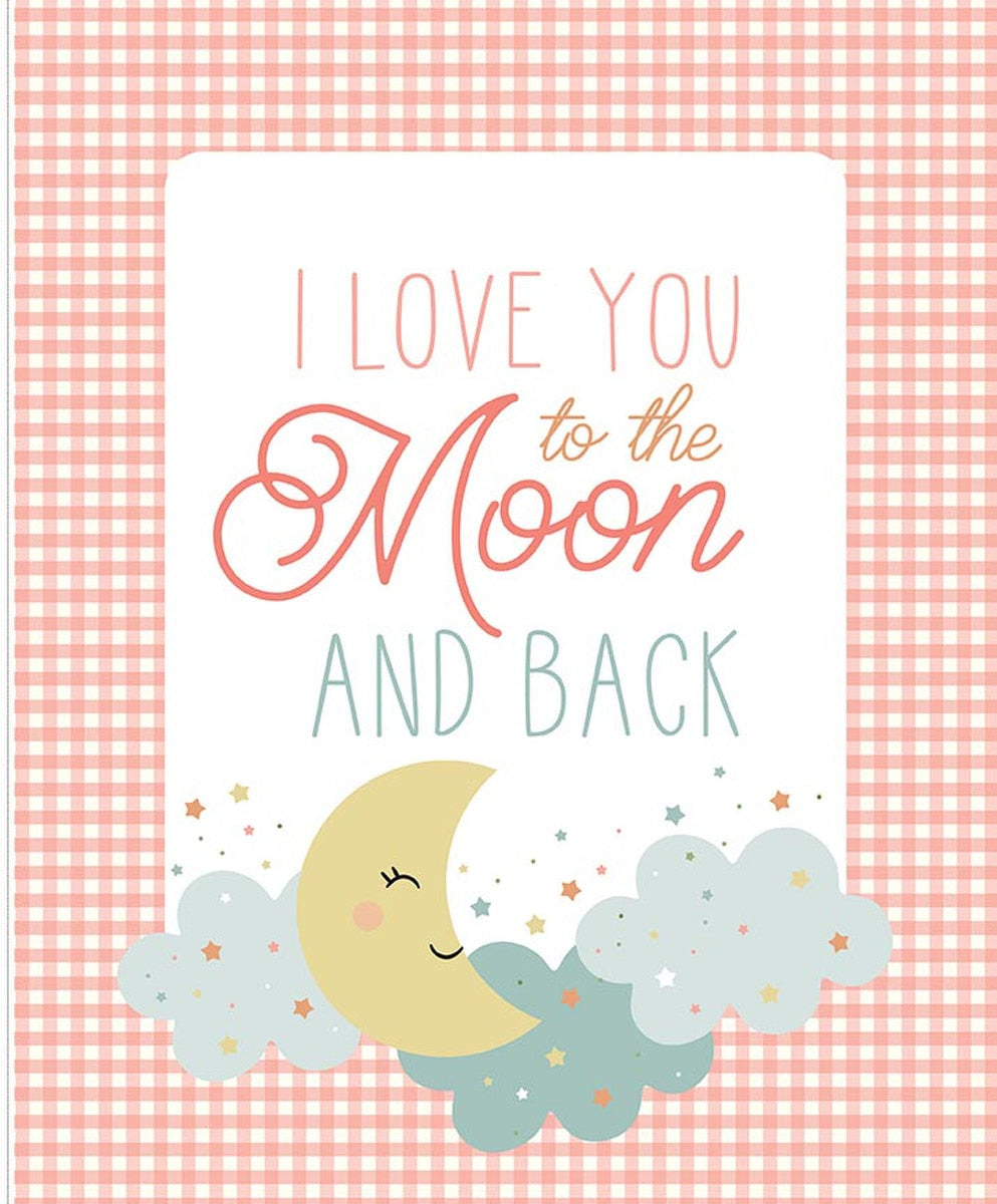 Love You to the Moon 35 1/2" x 43 1/2" Panel Coral Quilt Fabric by Echo Park