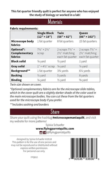 Baclk of the Microscope Quilt Pattern by Flying Parrot Quilts