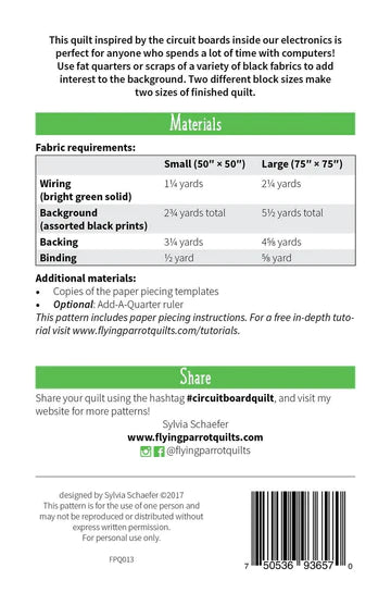 Back of the Circuit Board Quilt Pattern by Flying Parrot Quilts
