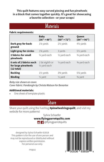 Back of the Pinwheel Rings Quilt Pattern by Flying Parrot Quilts