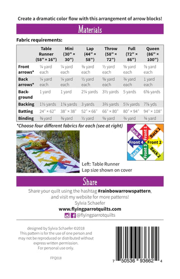 Back of the Rainbow Arrows Quilt Pattern by Flying Parrot Quilts