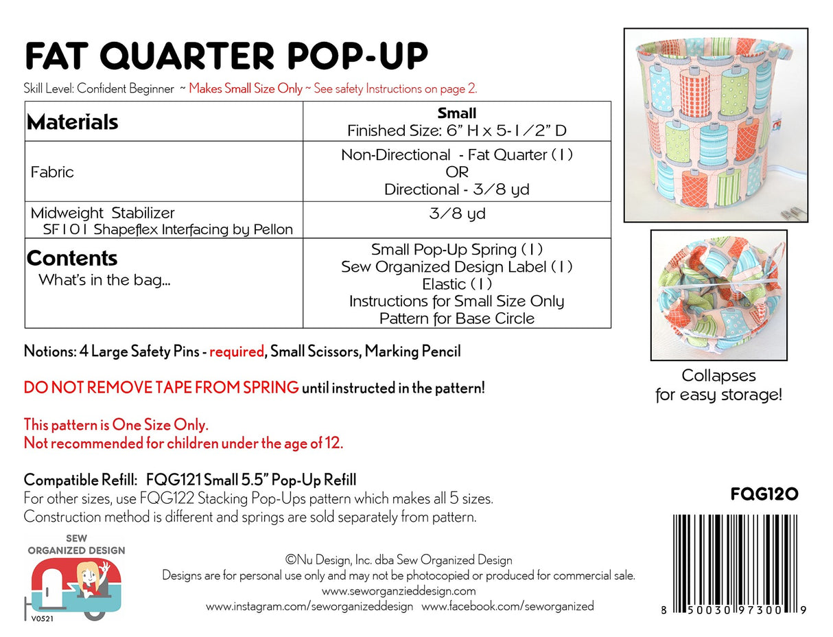 Fat Quarter Pop Up Pattern